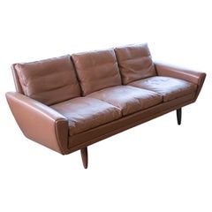 Danish Mid-Century Sofa in Cappuccino Colored Leather by Kurt Ostervig