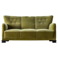 Used Danish Midcentury Sofa in Green Mohair with Art Deco Legs