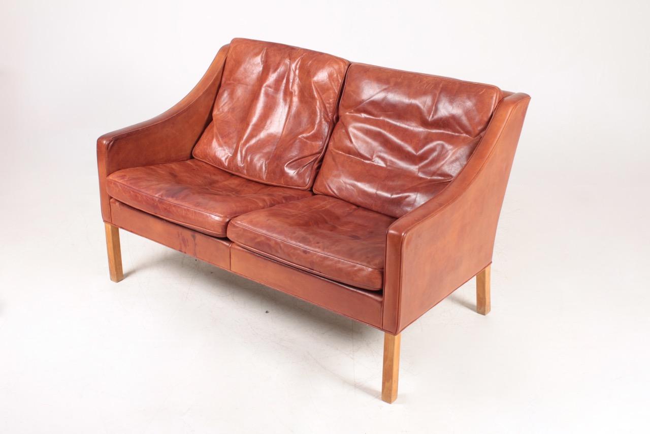 Scandinavian Modern Danish Midcentury Sofa in Patinated Leather by Børge Mogensen, 1960s
