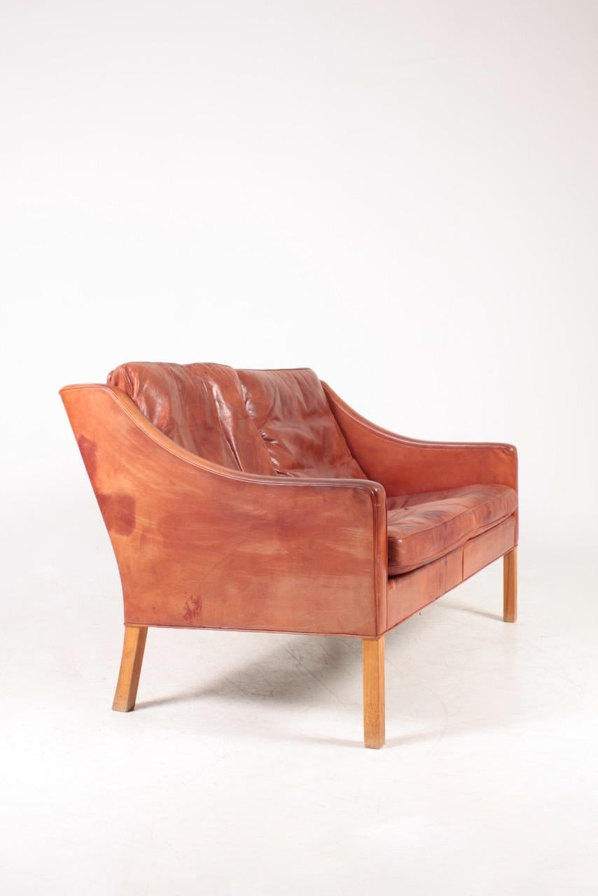 Mid-20th Century Danish Midcentury Sofa in Patinated Leather by Børge Mogensen, 1960s