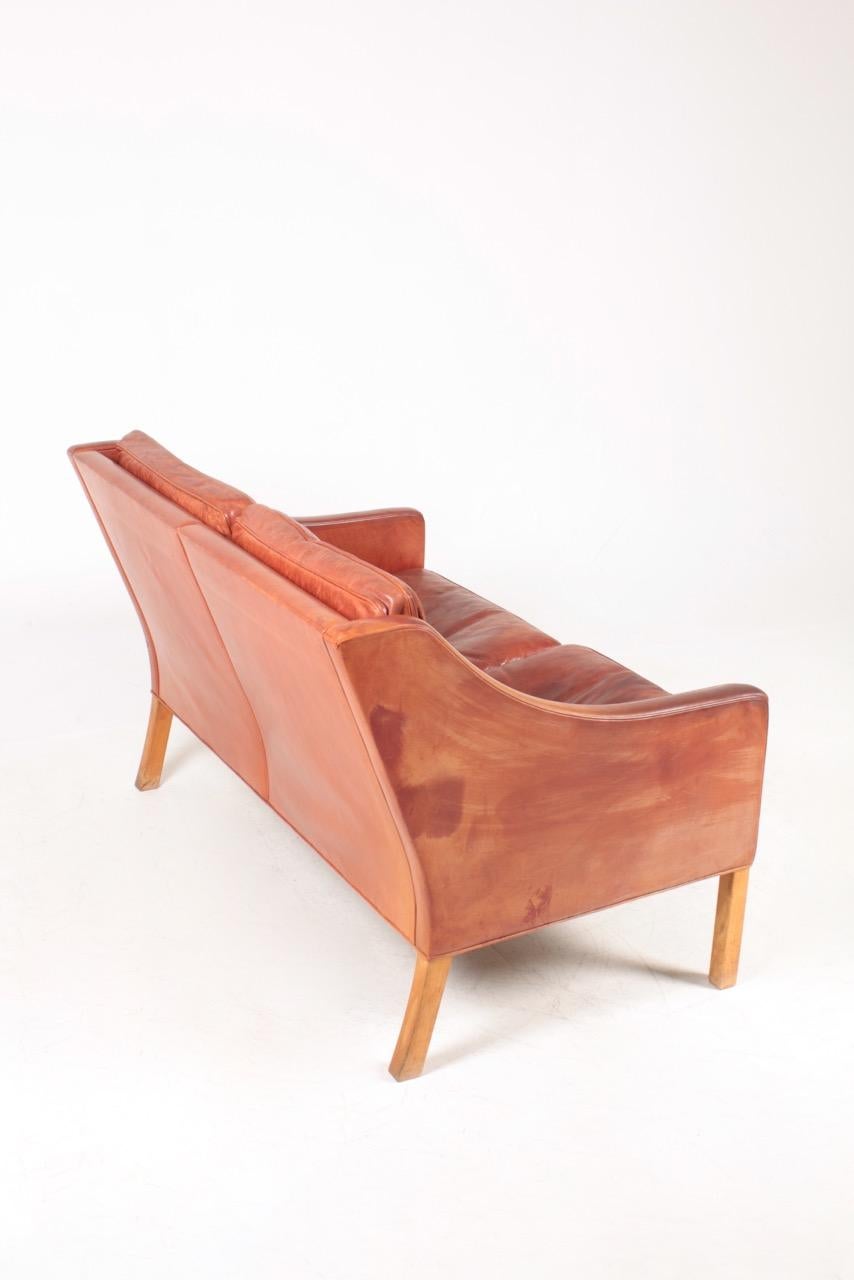 Danish Midcentury Sofa in Patinated Leather by Børge Mogensen, 1960s 2