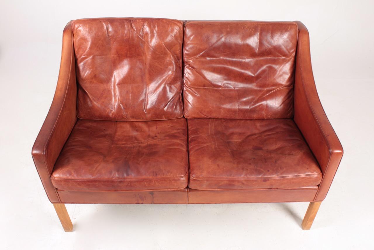 Danish Midcentury Sofa in Patinated Leather by Børge Mogensen, 1960s 4