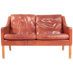 Danish Midcentury Sofa in Patinated Leather by Børge Mogensen, 1960s