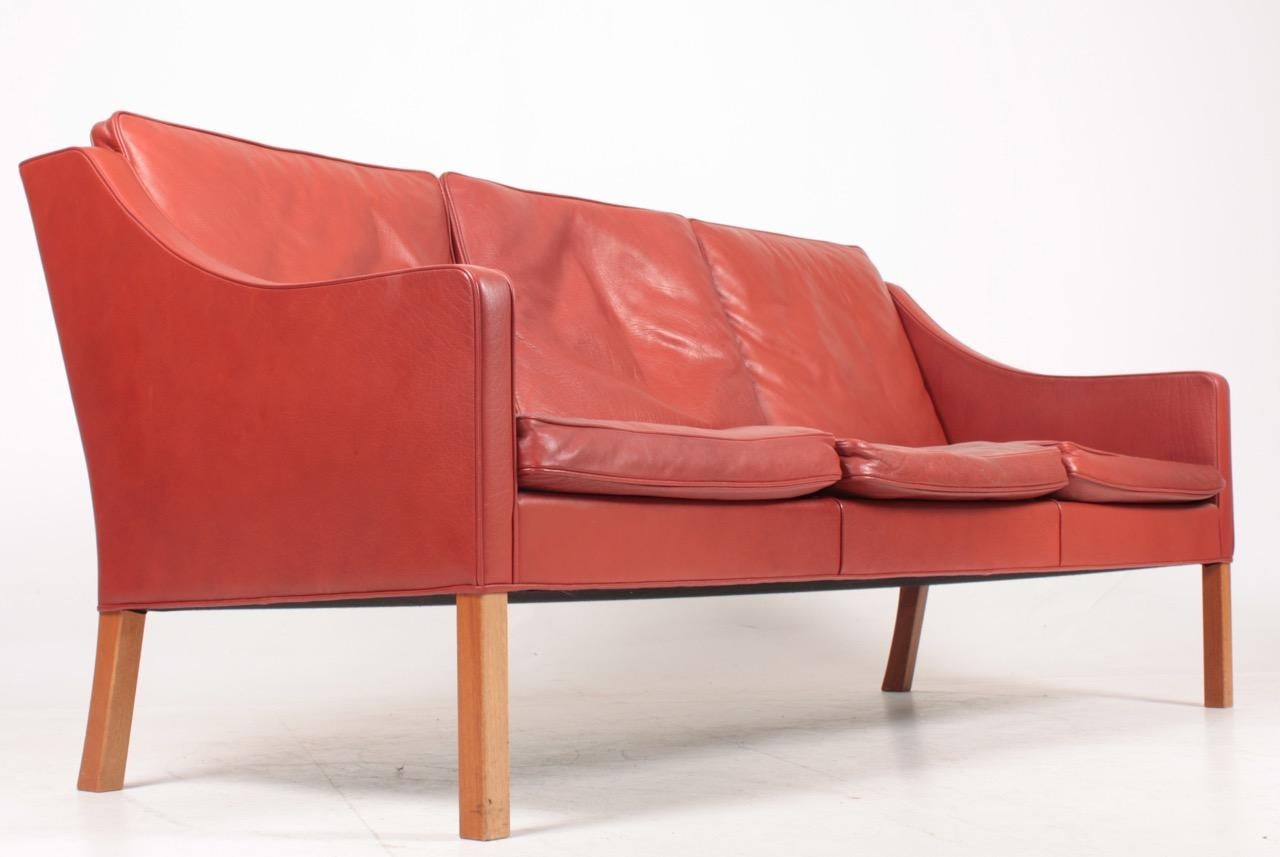 Scandinavian Modern Danish Midcentury Sofa in Patinated Leather by Børge Mogensen, 1980s