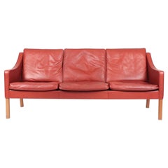 Danish Midcentury Sofa in Patinated Leather by Børge Mogensen, 1980s