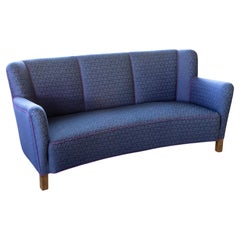 Danish Midcentury Sofa with a Slightly Curved Shape Blue Purple Wool 1940's