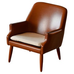 Vintage Danish Midcentury Space Age Lounge Chair in Teak and Naugahyde