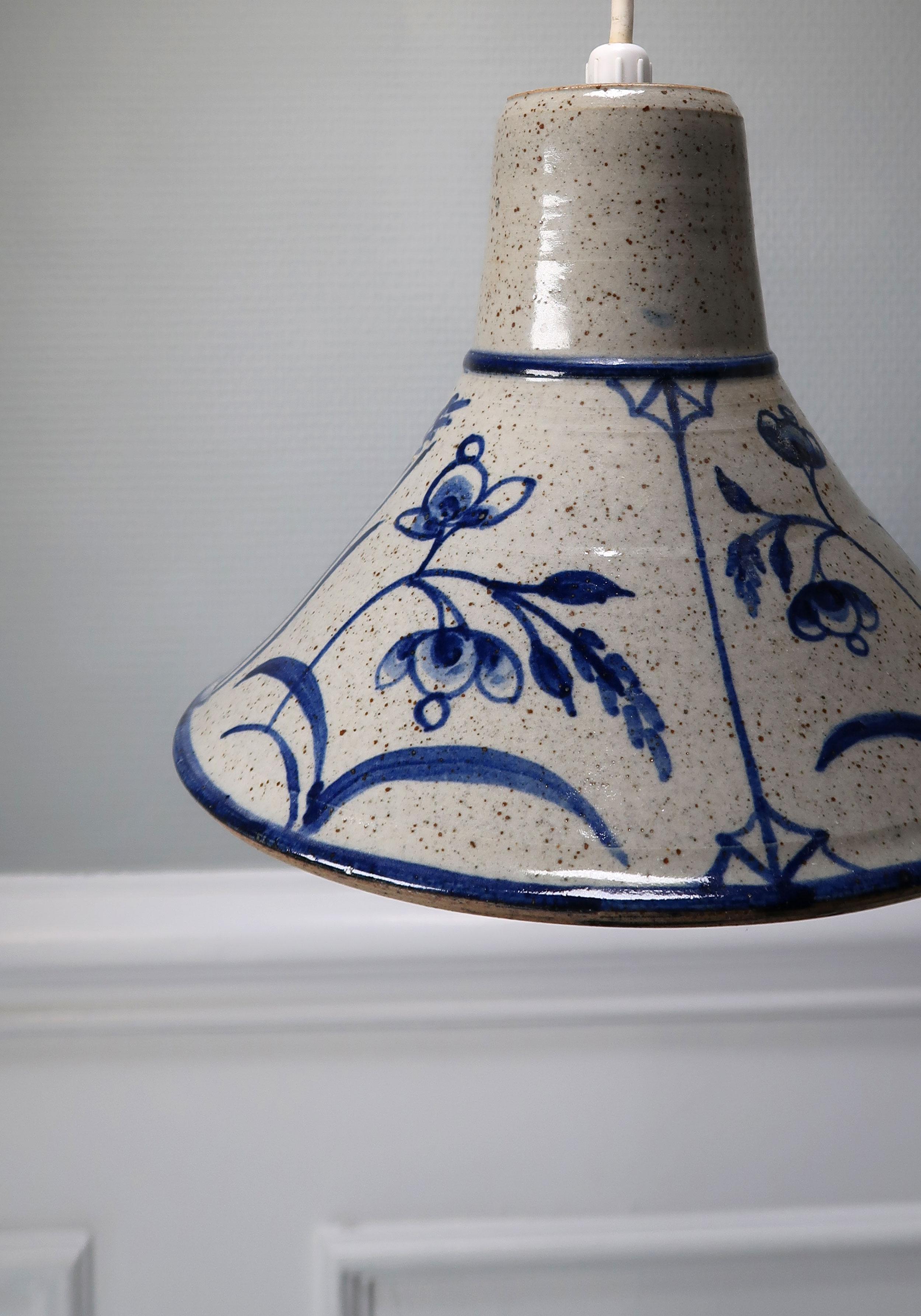 Danish Modern Stoneware Blue Flower Pendant, 1960s For Sale 3