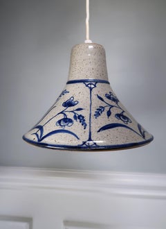 Danish Modern Stoneware Blue Flower Pendant, 1960s