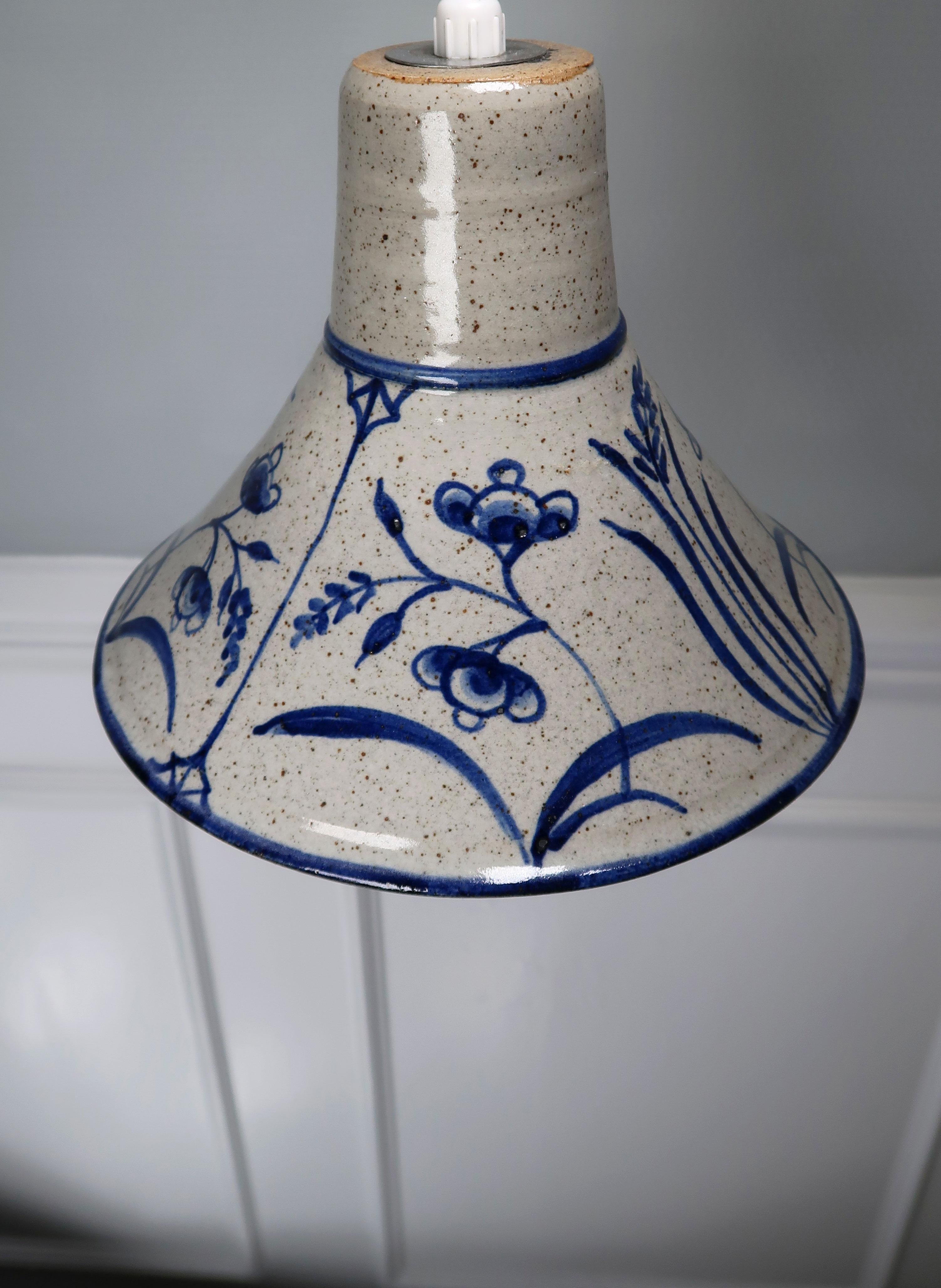 Danish Modern Stoneware Blue Flower Pendant, 1960s In Good Condition For Sale In Copenhagen, DK