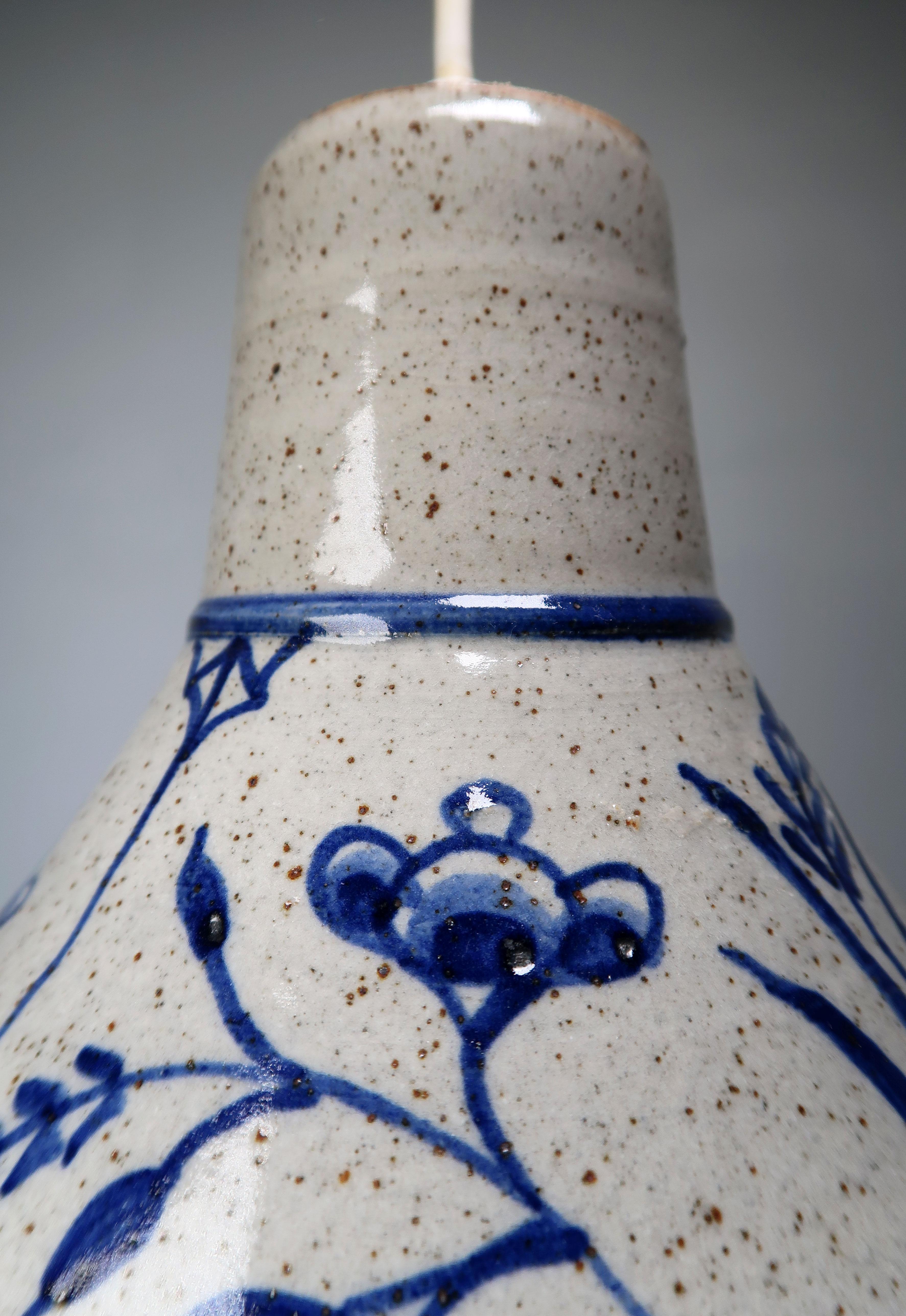 Danish Modern Stoneware Blue Flower Pendant, 1960s For Sale 1