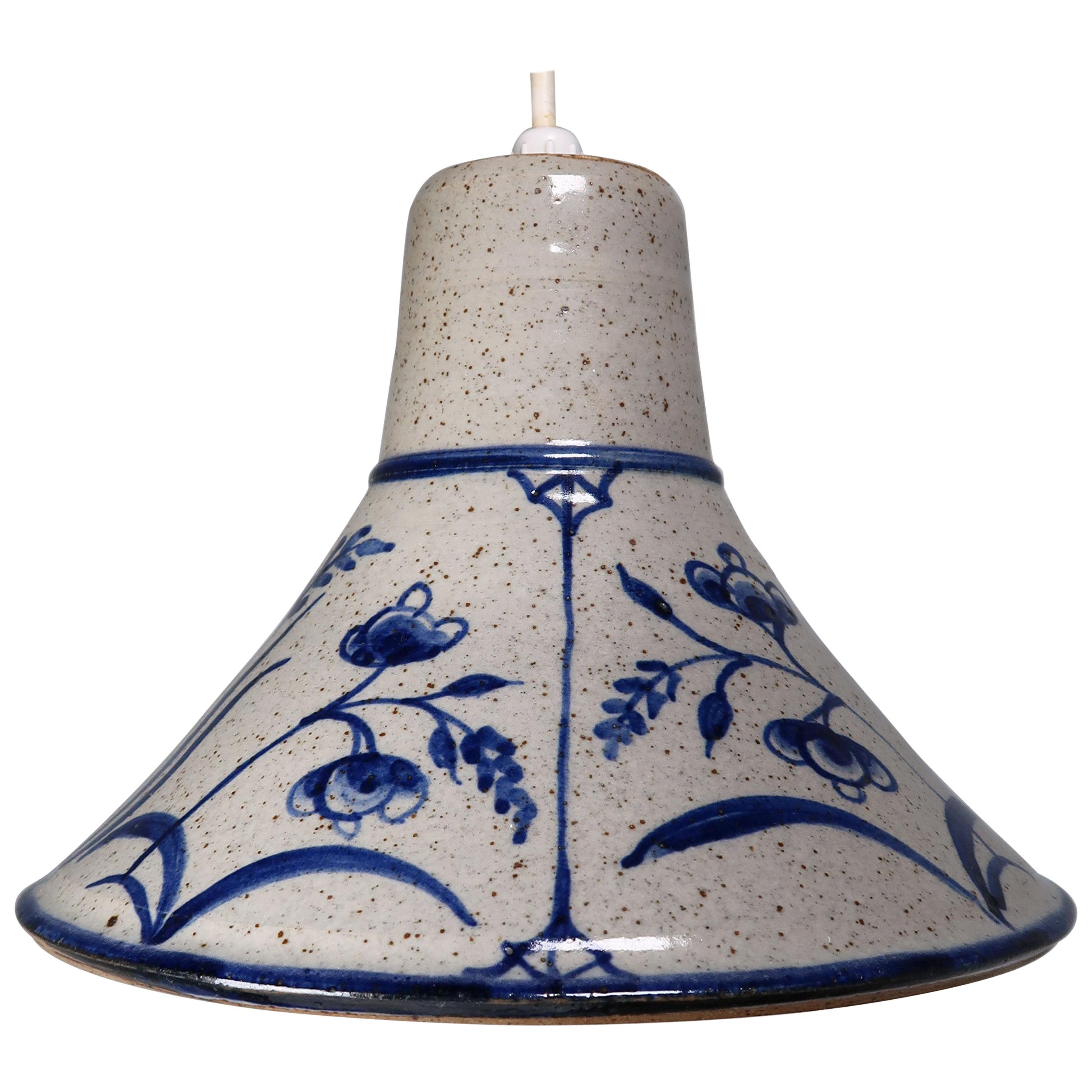Danish Modern Stoneware Blue Flower Pendant, 1960s