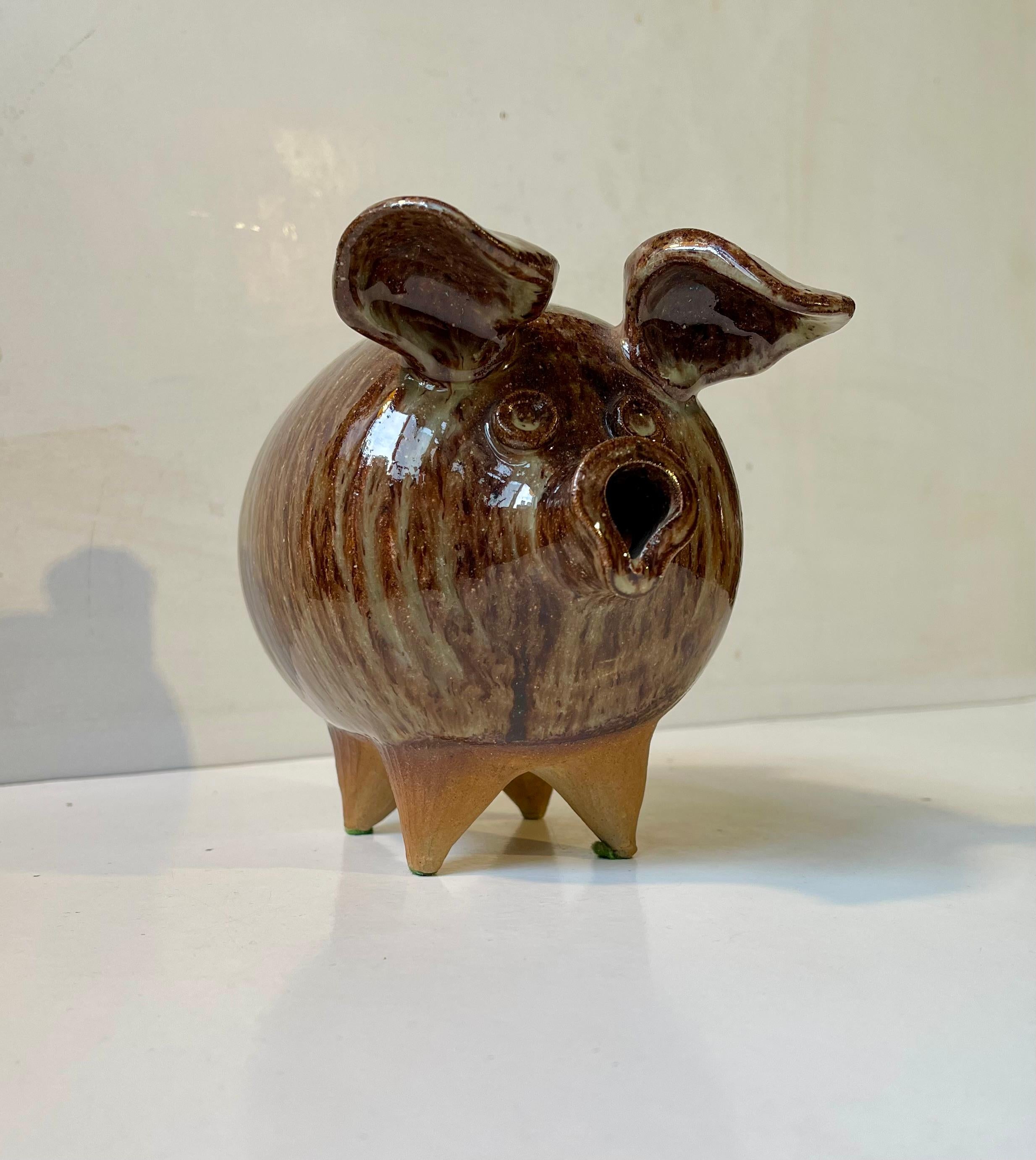 Glazed Danish Midcentury Stoneware Money Piggy Bank by Per Steffen Petersen, 1970s For Sale