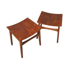 Danish Craftsman Midcentury Stools, Oak and Teak, Pair
