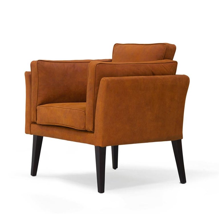 Contemporary Midcentury Modern Scandinavian Style Cognac Leather Chair Coyoacan Handcrafted  For Sale
