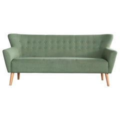 Danish Midcentury Style Three-Seat Sofa in Oak and Wool