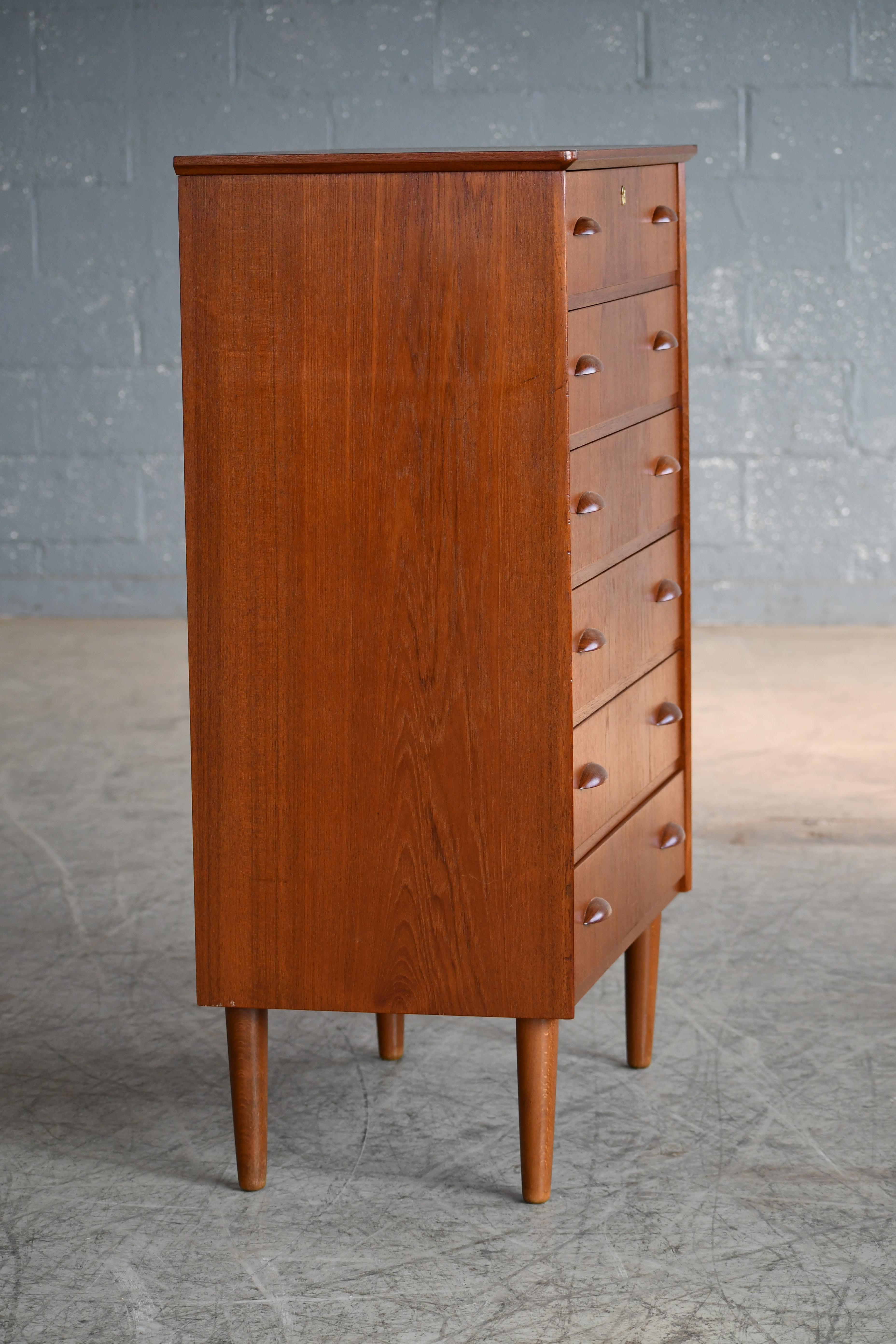 Mid-20th Century Danish Midcentury Tall Teak Dresser or Chest of Drawers