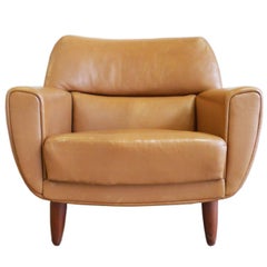 Danish Midcentury Tan Leather Lounge Chair by Illum Wikkelsø