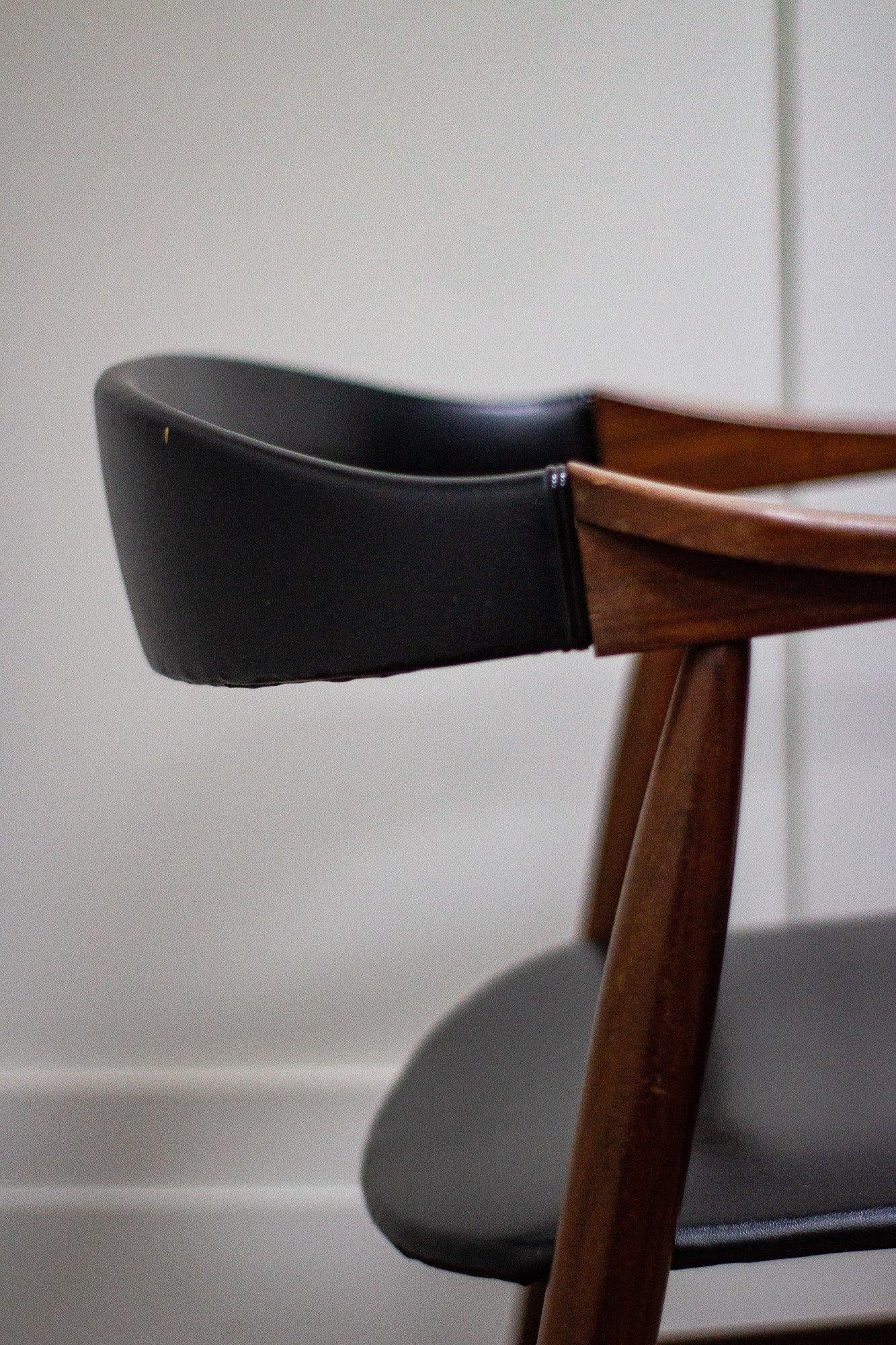 Mid-Century Modern Danish Midcentury Teak Desk Chair with Black Faux Leather Seat