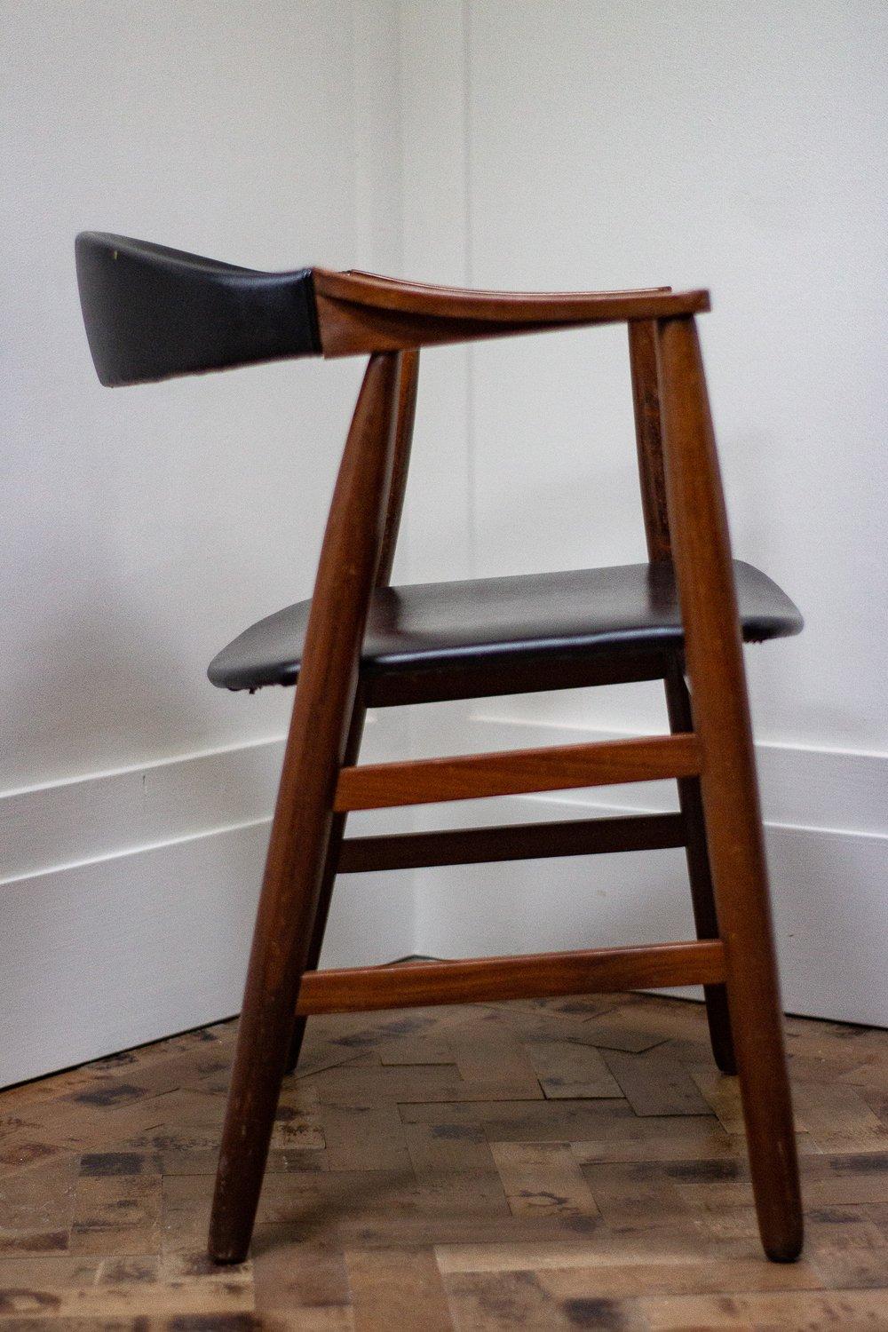 Other Danish Midcentury Teak Desk Chair with Black Faux Leather Seat