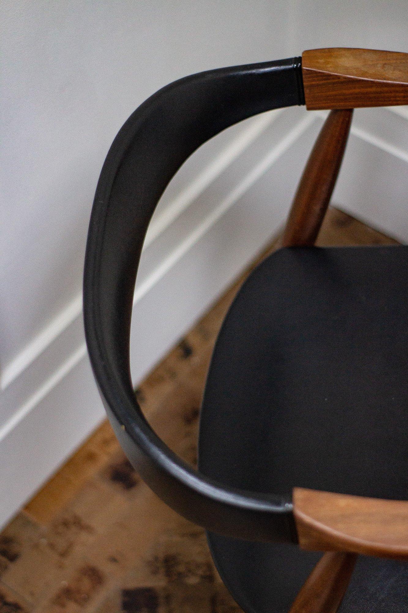 Danish Midcentury Teak Desk Chair with Black Faux Leather Seat In Good Condition In Flamborough, Bridlington, GB