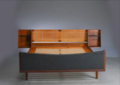 Danish Midcentury Teak double bed with Cane headboard by Hans Wegner for Getama
