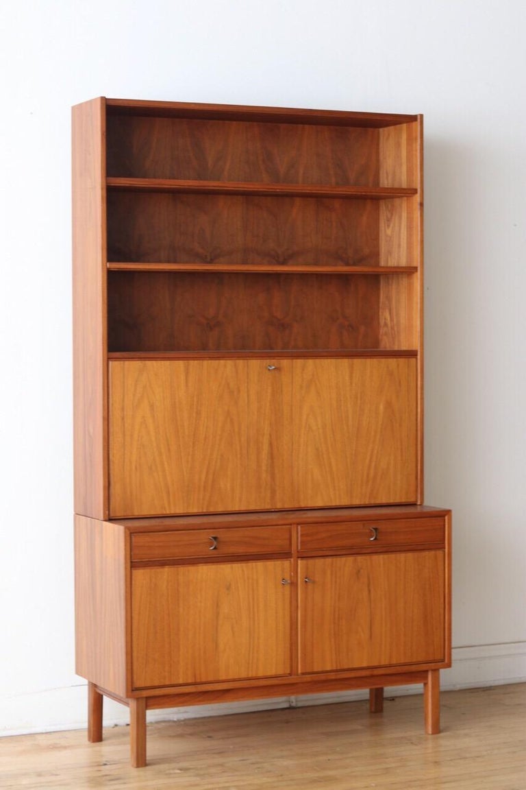 Danish Midcentury Teak Drop Down Shelving Unit/Bar For Sale at