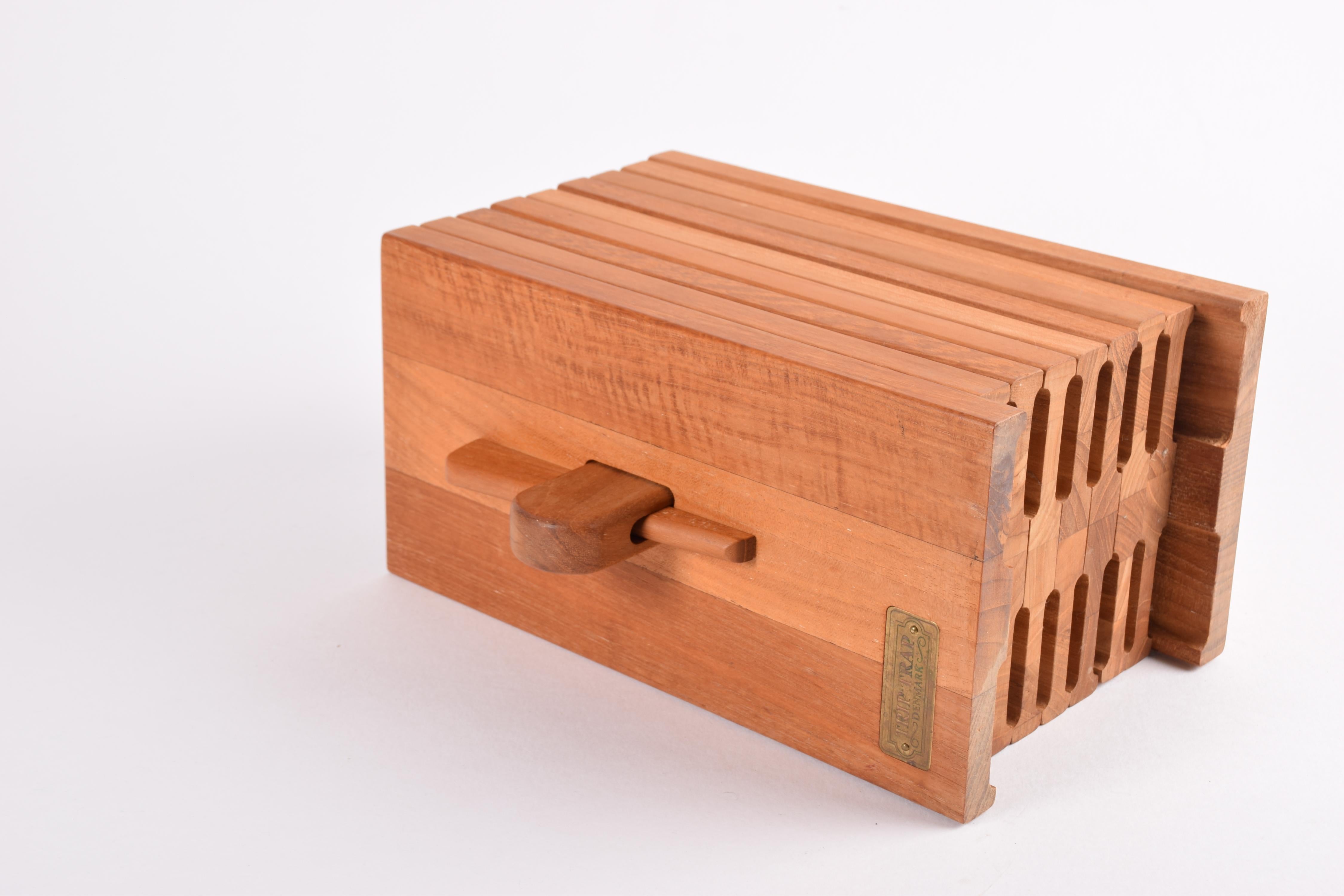 Danish Midcentury Teak Knife Storage Block by Trip Trap Attributed to Quistgaard 1