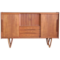 Danish Midcentury Teak Sideboard Built in Rosewood Bar Sculptural Legs