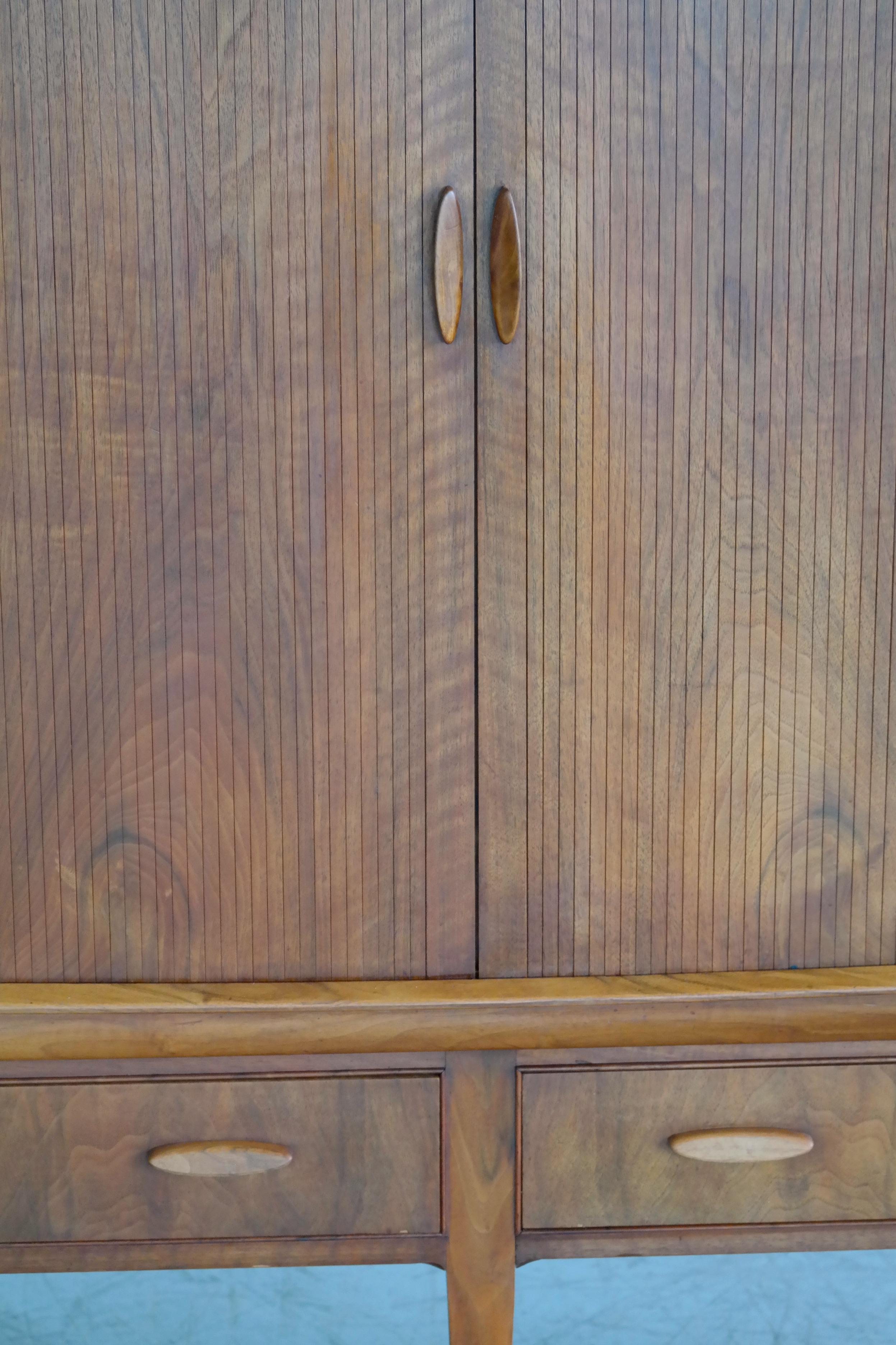 Mid-Century Modern Danish Midcentury Teak Sideboard or Credenza with Tambour Doors, 1950s