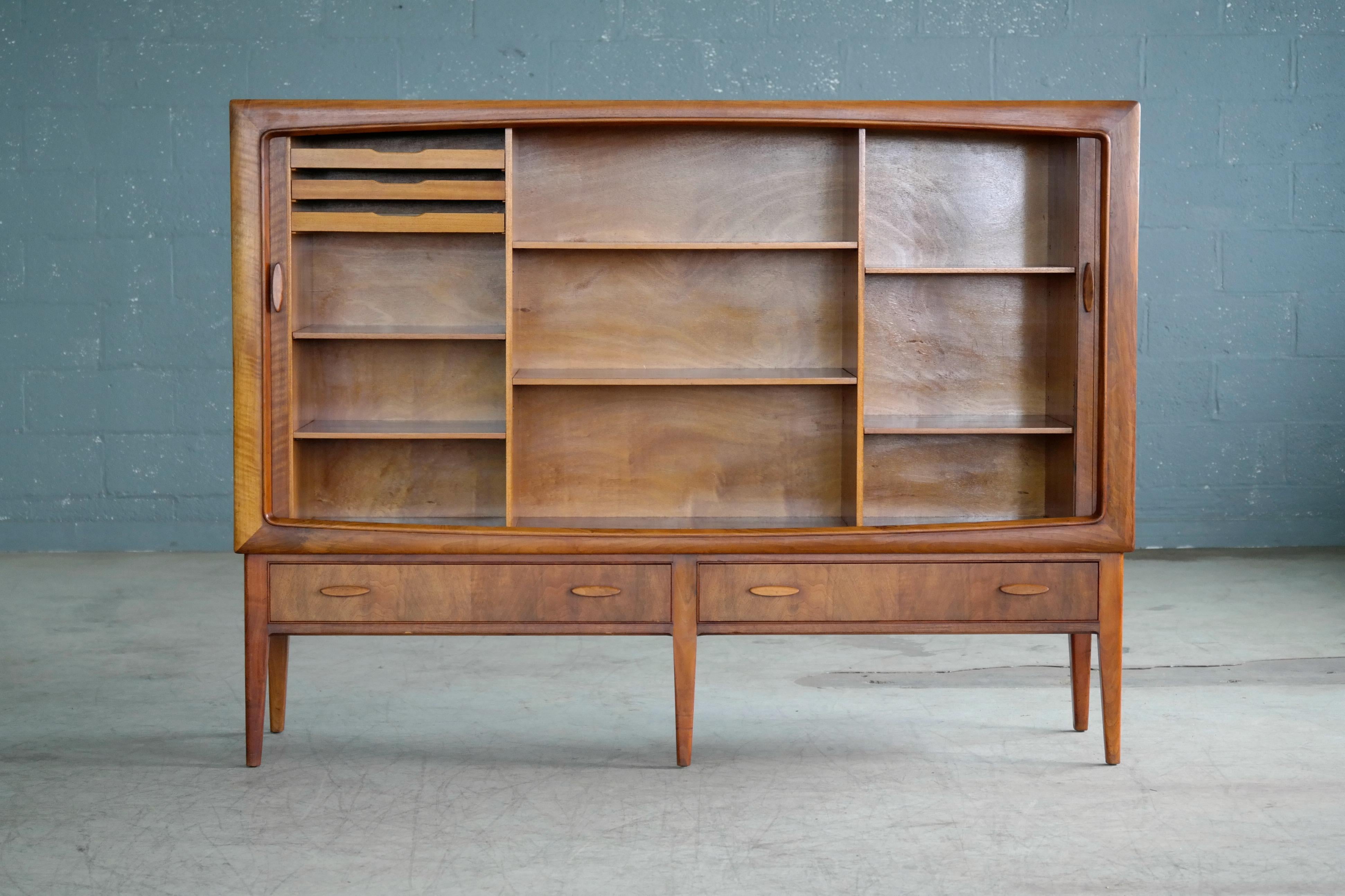 Danish Midcentury Teak Sideboard or Credenza with Tambour Doors, 1950s In Good Condition In Bridgeport, CT