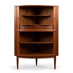 Danish Midcentury Teak Tambour Corner Cabinet, 1960s