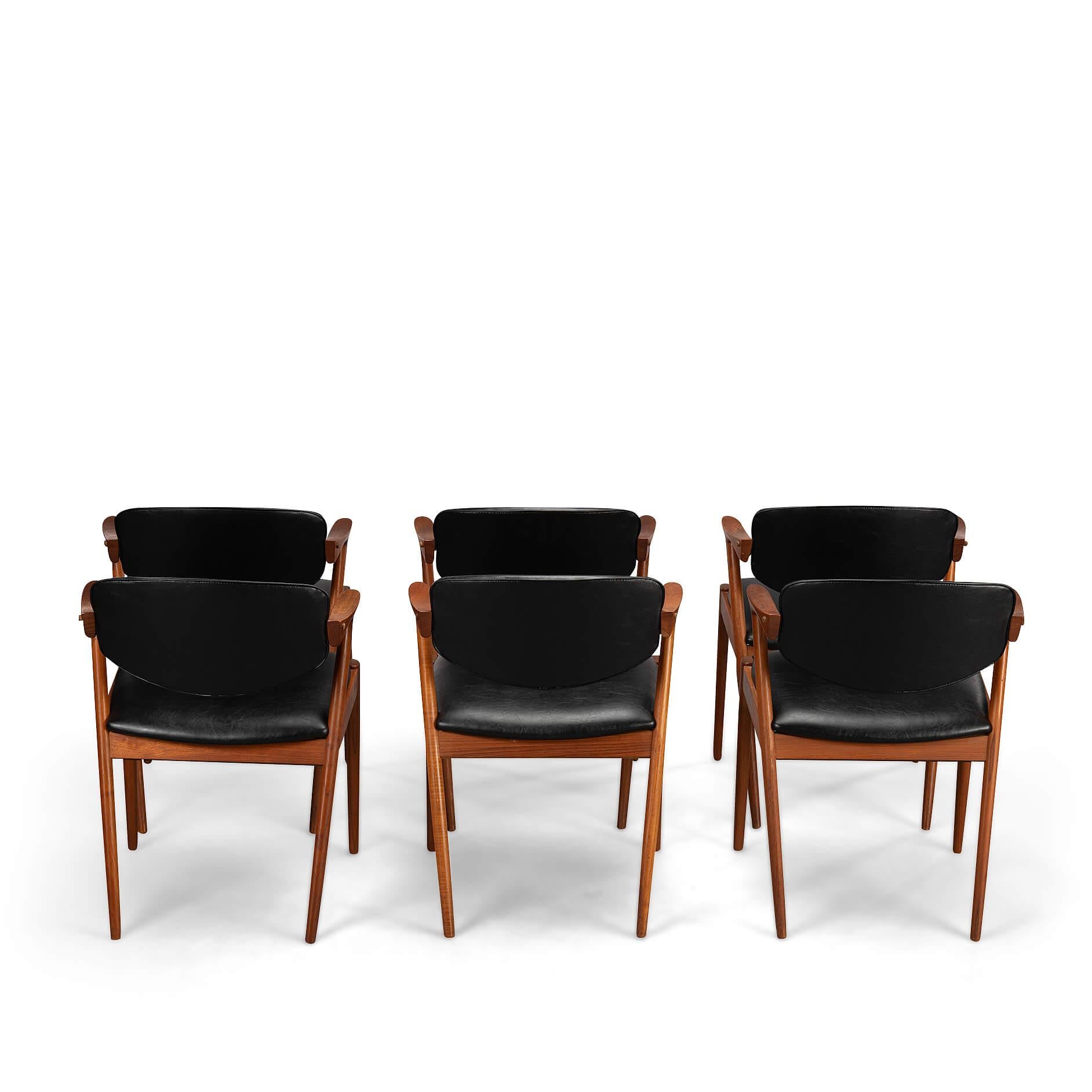 Naugahyde Danish Mid-Century Teak Z-Chair, Model 42, by Kai Kristiansen, 1960s, Set of 6