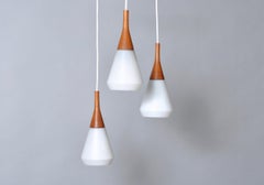 Danish Midcentury Triple Drop Chandelier, Holmegaard