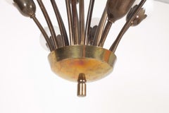 Danish Midcentury Tulip Chandelier in Brass and Glass by Fog & Mørup, 1950s