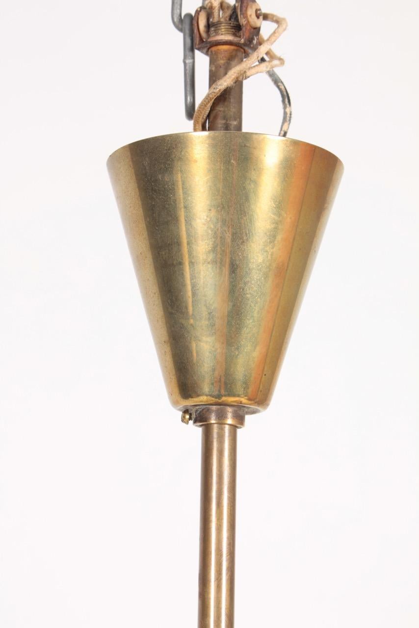 Mid-20th Century Danish Midcentury Tulip Chandelier in Brass and Glass by Fog & Mørup, 1950s For Sale