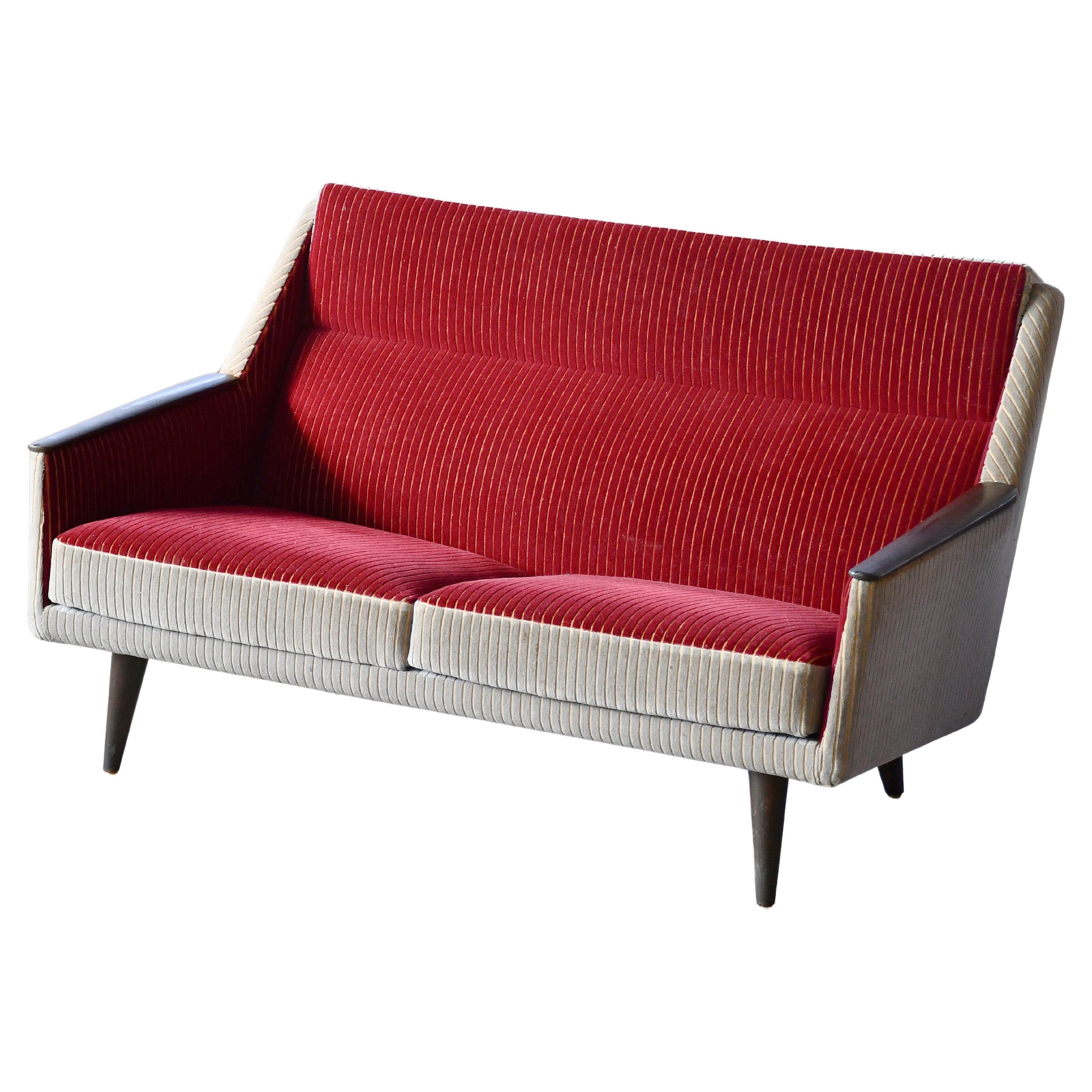 Danish Midcentury Two-Tone Sofa or Settee with Wood Accents ca. 1950