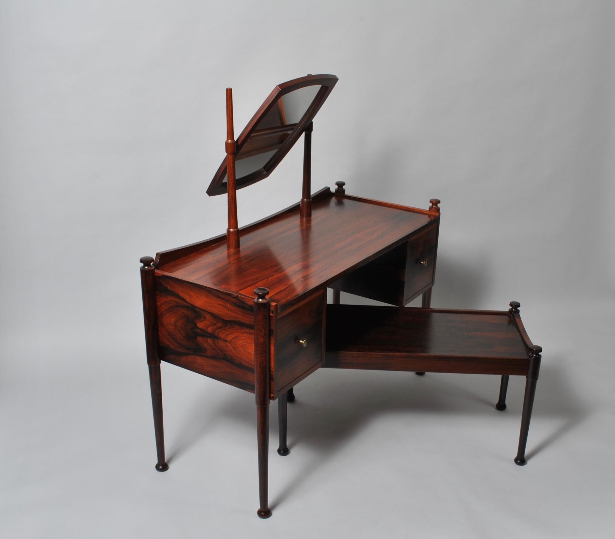 Hardwood Danish Midcentury Dressing Table and Matching Bench Stool