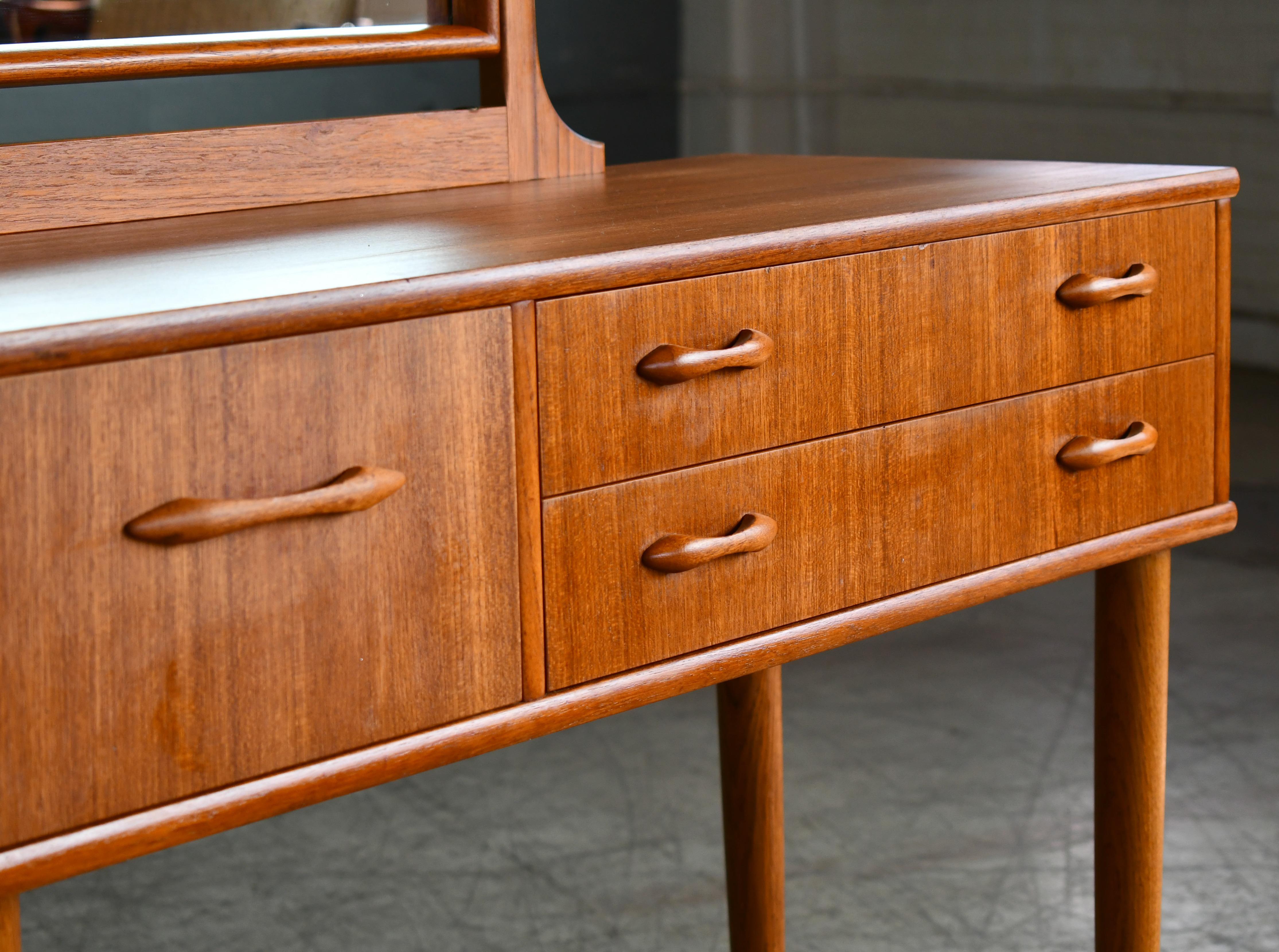 Mid-Century Modern Danish Midcentury Vanity or Dressing Table in Teak with Mirror and Drawers