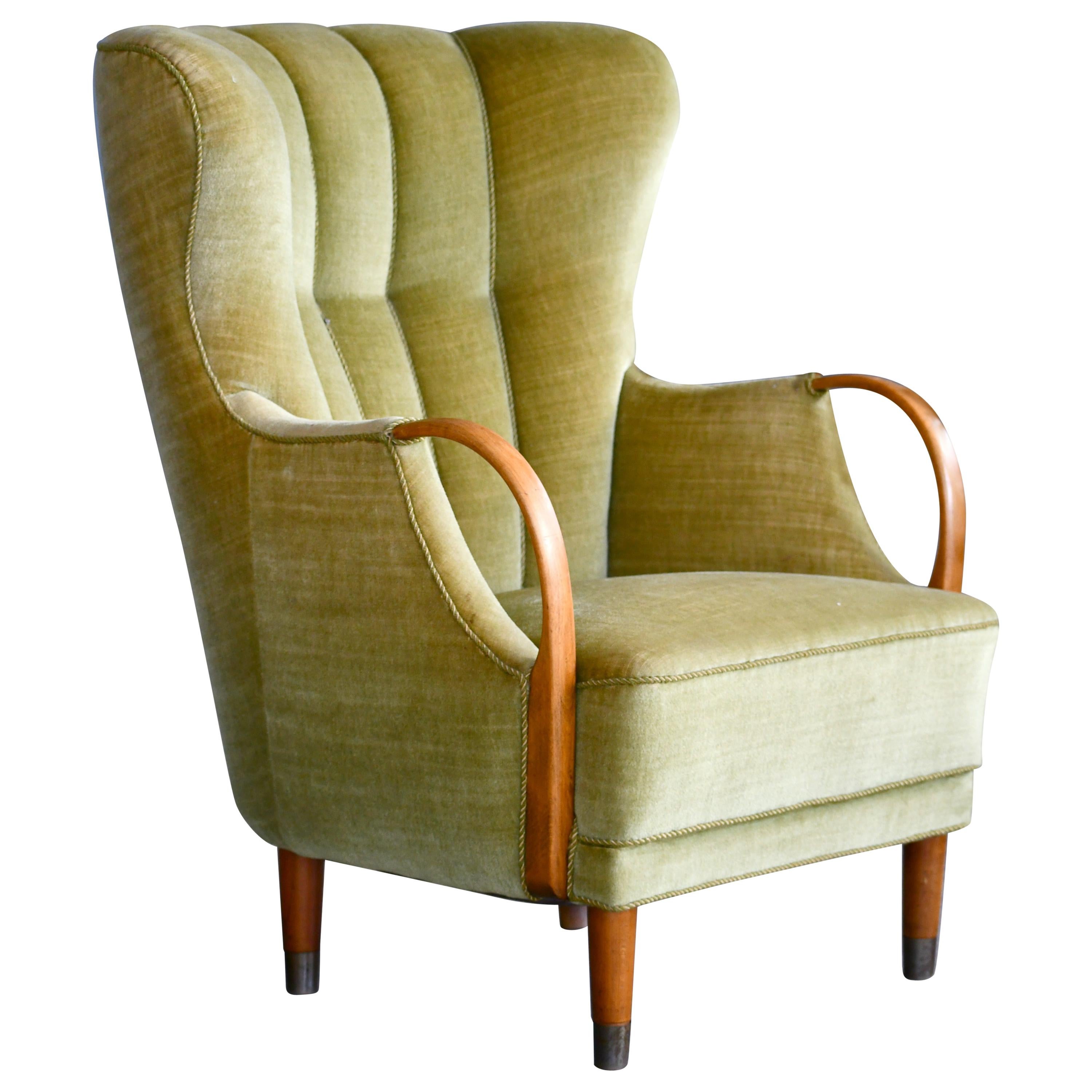 Danish Midcentury Viggo Boesen Highback Lounge Chair with Open Armrests