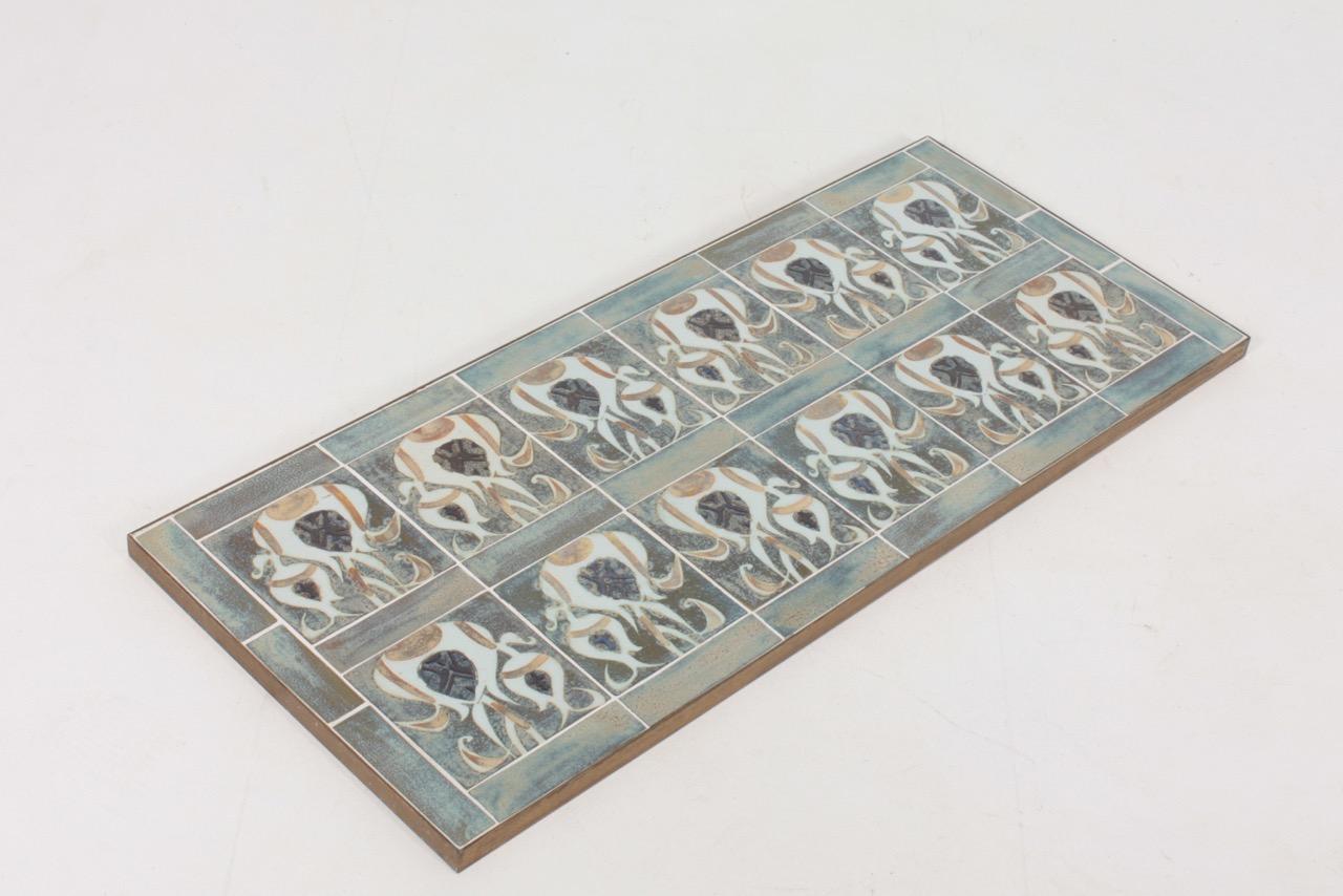 Brass Danish Midcentury Wall Decoration with Tiles by Royal Copenhagen, 1960s For Sale