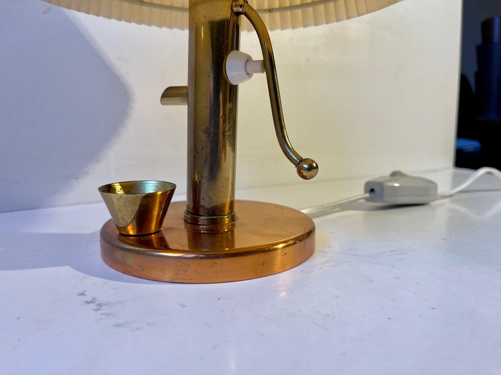 Mid-Century Modern Danish Midcentury Water Pump Table Lamp in Copper and Brass, 1960s For Sale