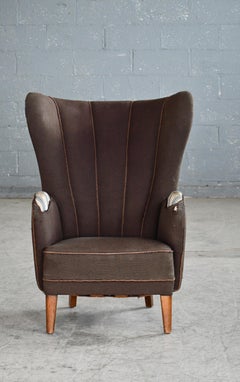 Danish Midcentury Wingback Lounge Chair Attributed to Fritz Hansen V