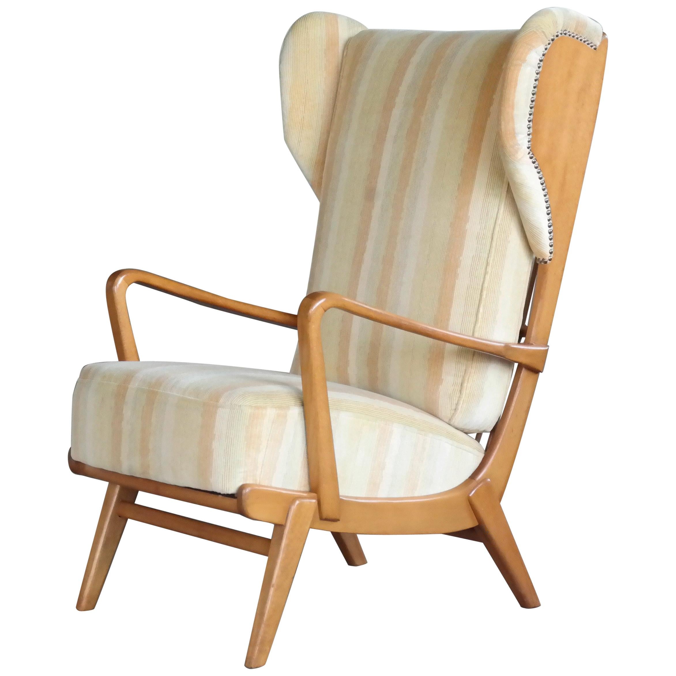 Danish Midcentury Wingback Lounge Chair with Exposed Sides