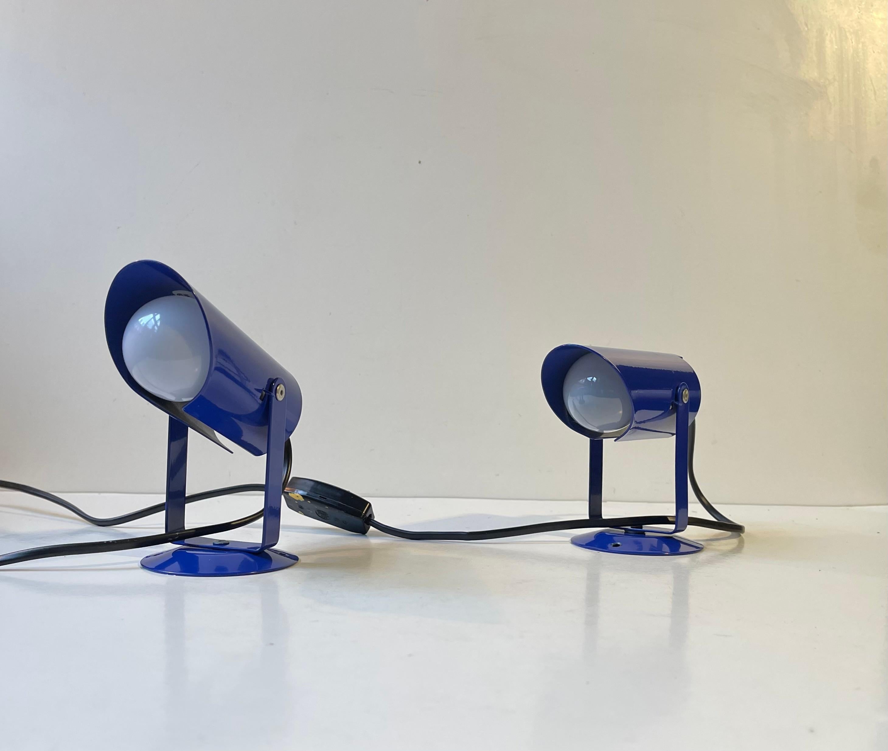 Danish Minimalist Blue Wall Lights from Lyfa, 1980s, Set of 2 siglo XX en venta