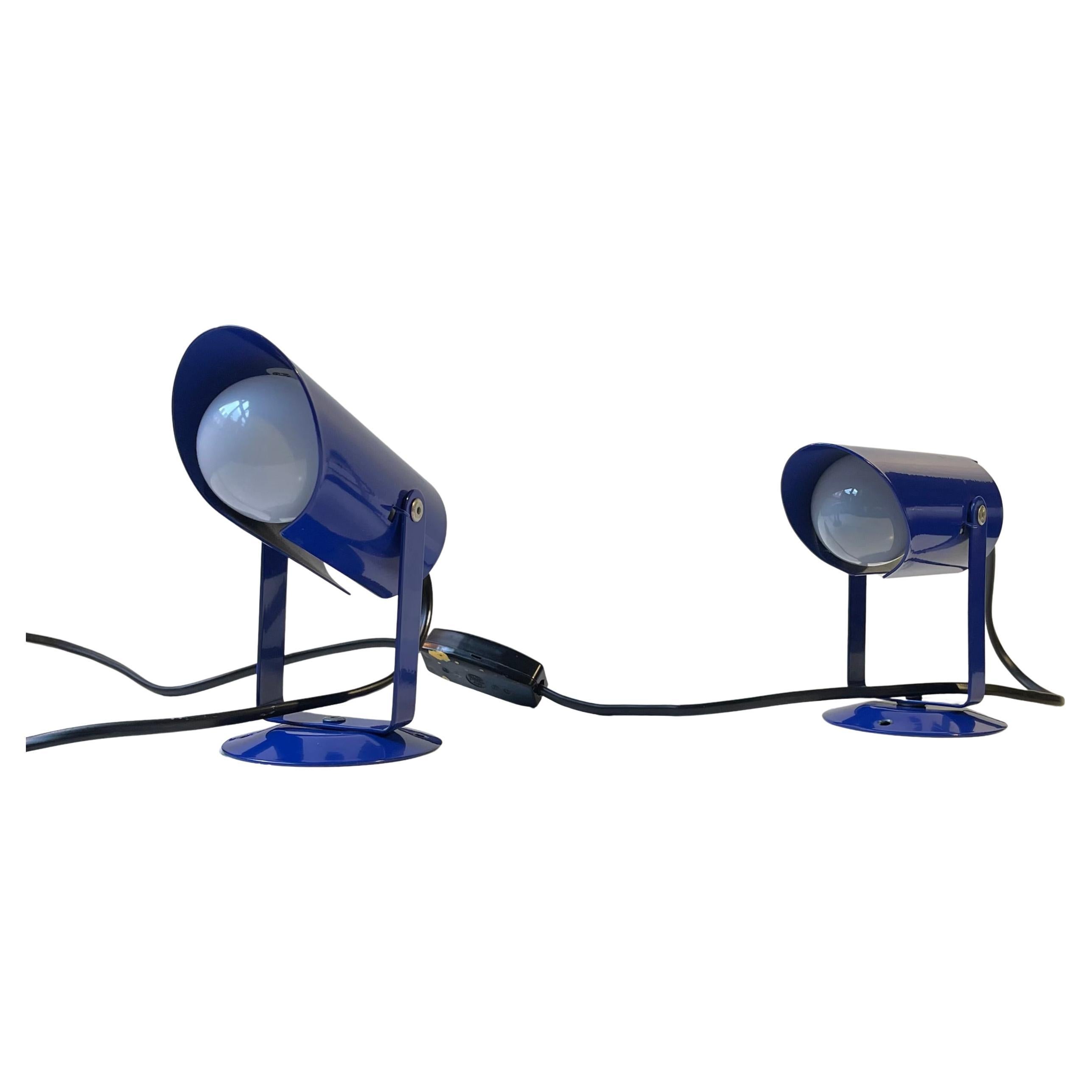 Danish Minimalist Blue Wall Lights from Lyfa, 1980s, Set of 2 en venta