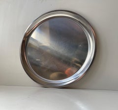 Danish Minimalist Circular Stainless Steel Tray by JENO Danish Design, 1970s