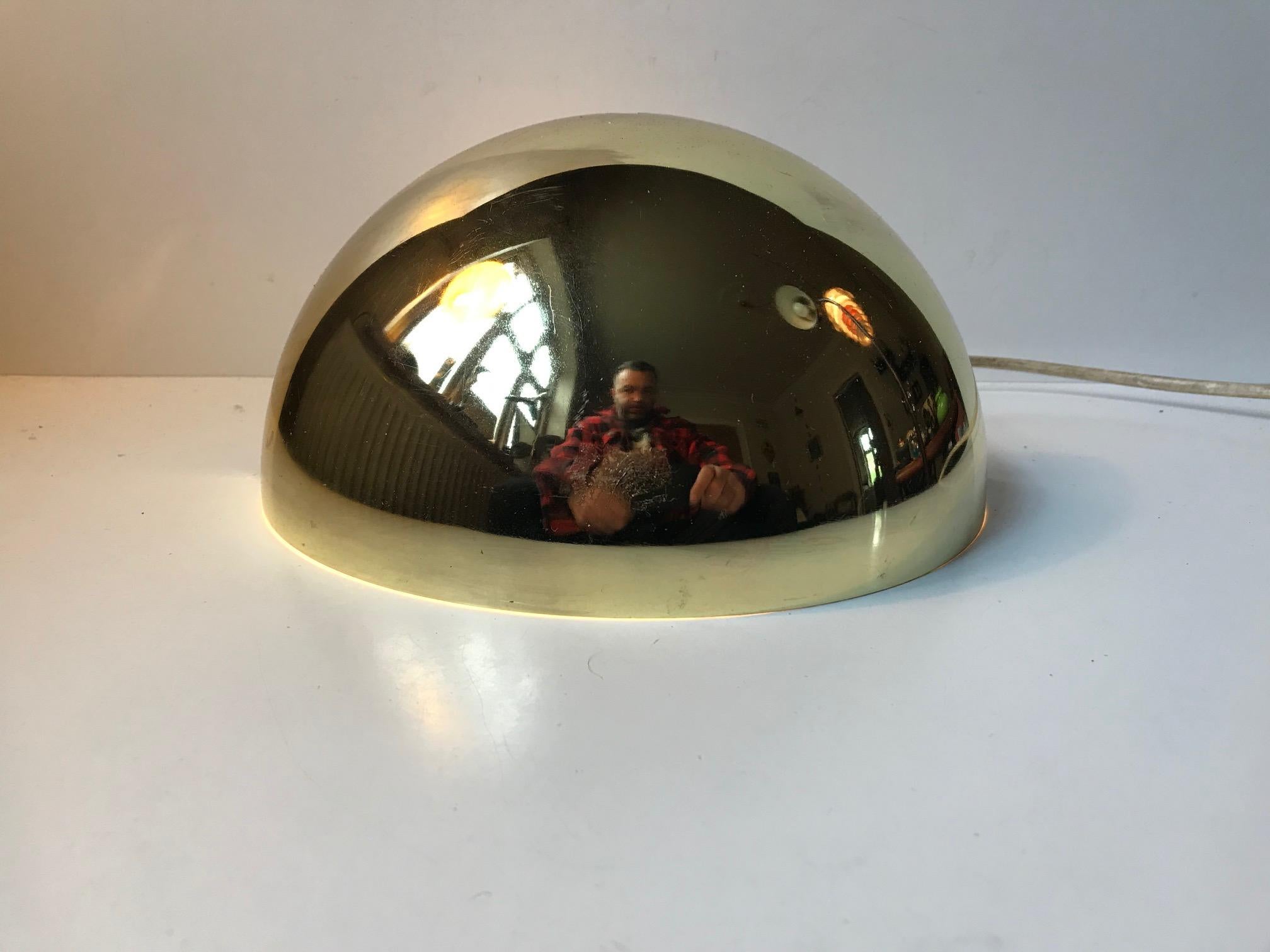 Metal Danish Minimalist Mirror Polished Brass Wall Sconce from Hagro, 1980s