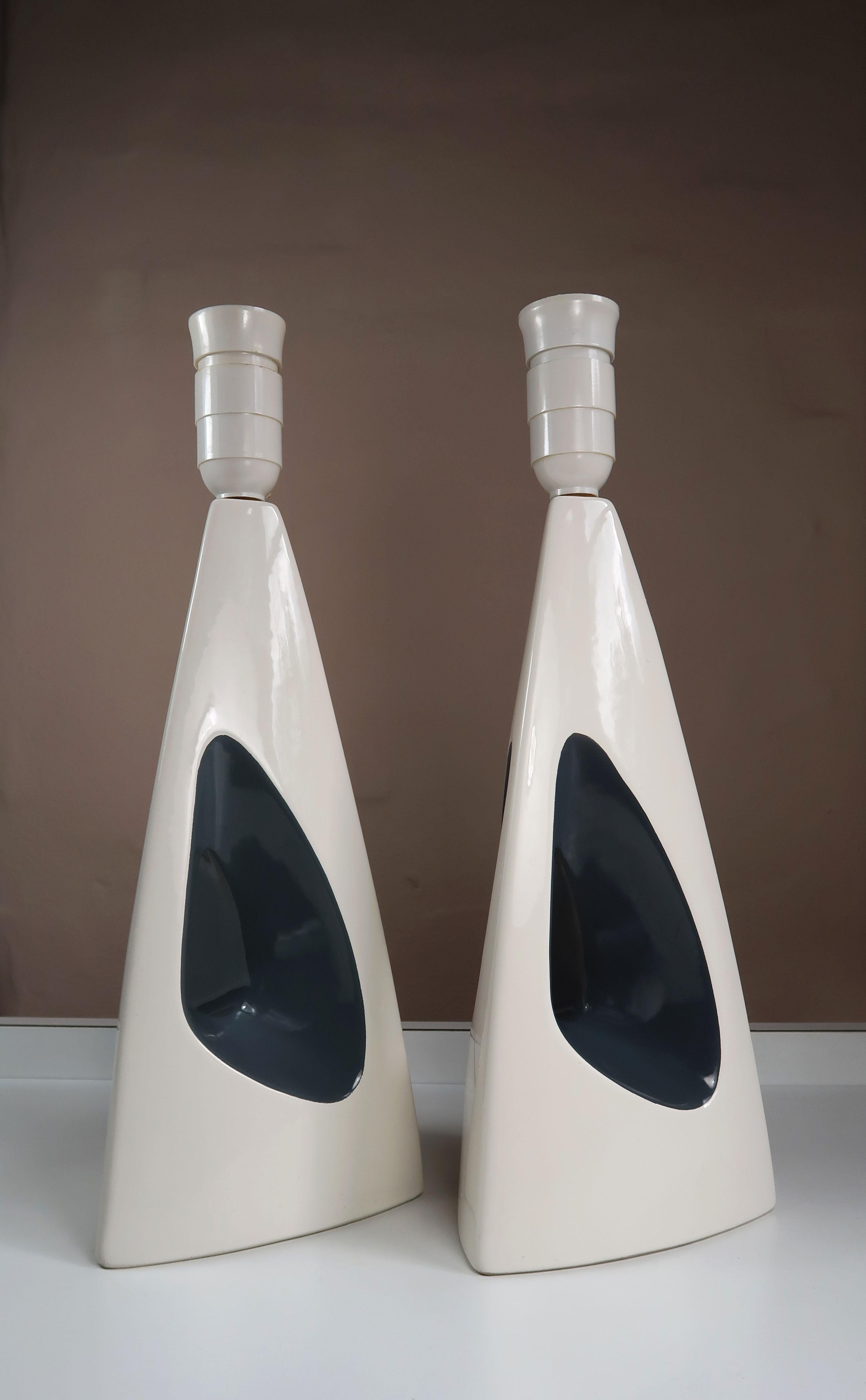 Faience Søholm 1960s Minimalist White, Anthracite Porcelain Table Lamps For Sale