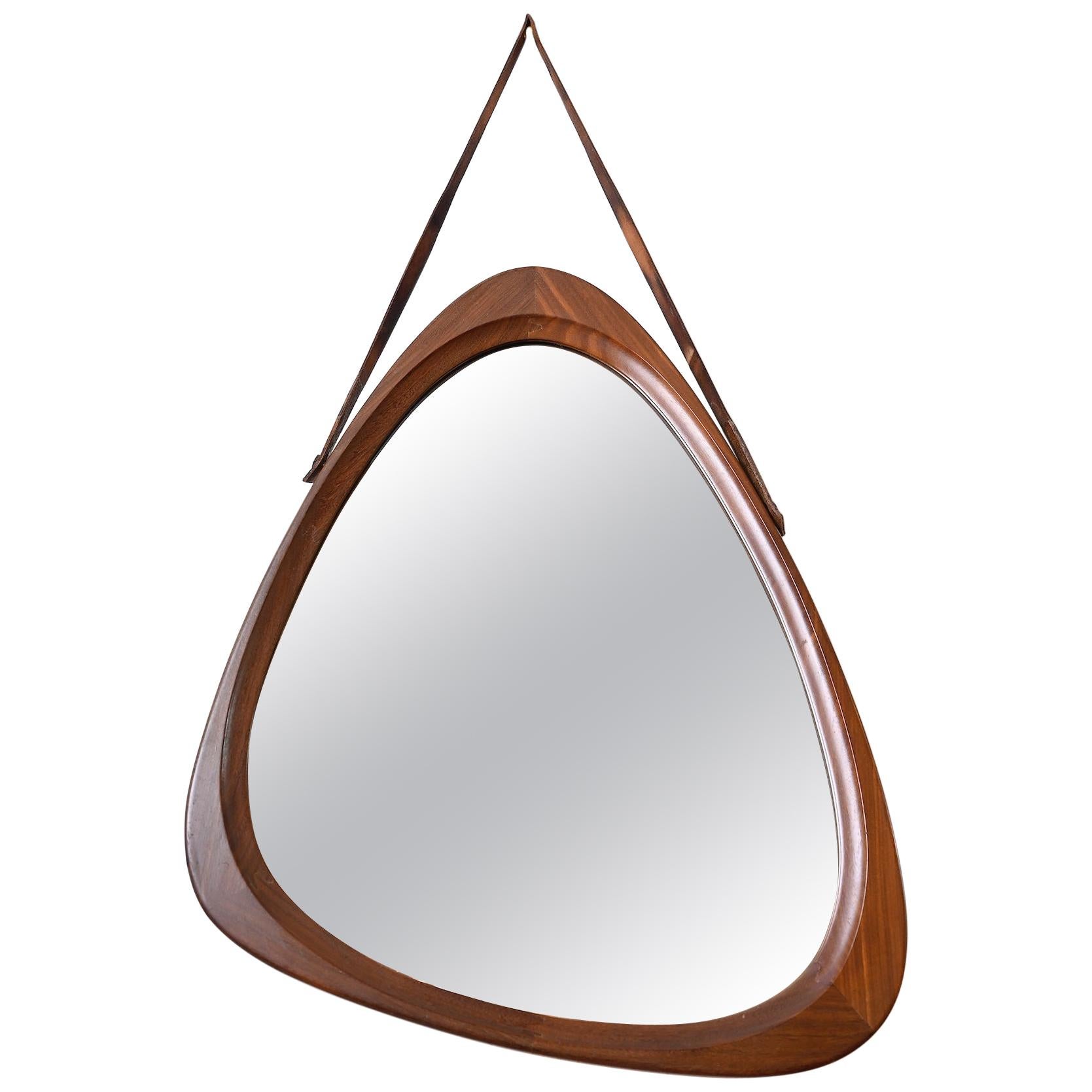 Danish Mirror with Leather Strap, circa 1960